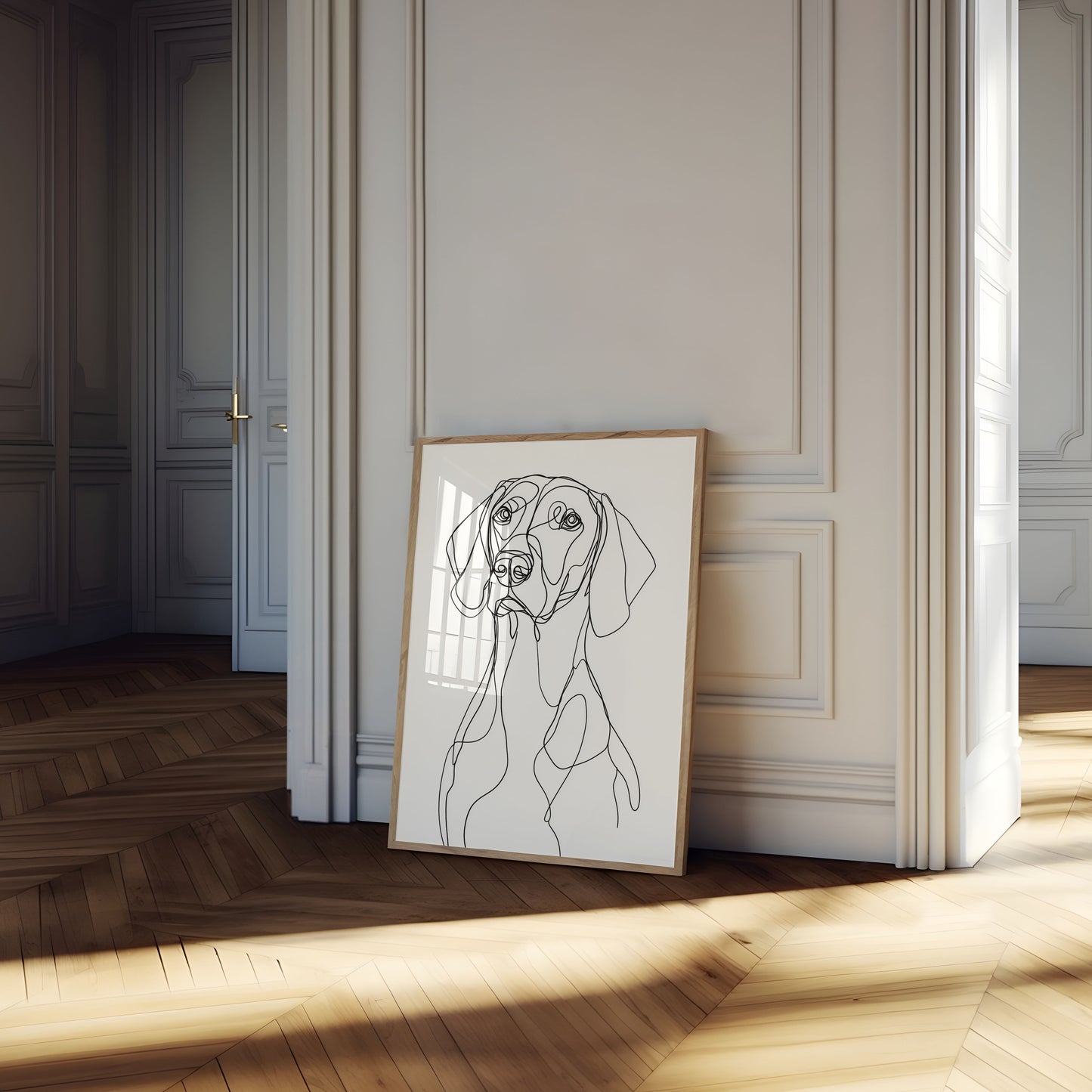 Elegante póster de perro con arte lineal