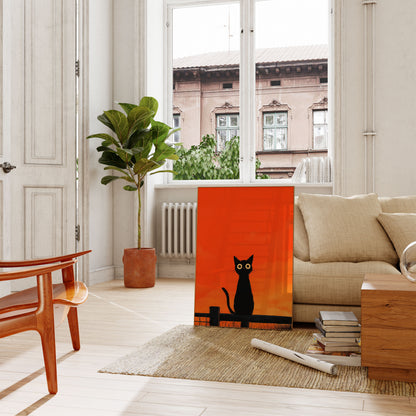 Póster Silueta de Gato Negro al Atardecer