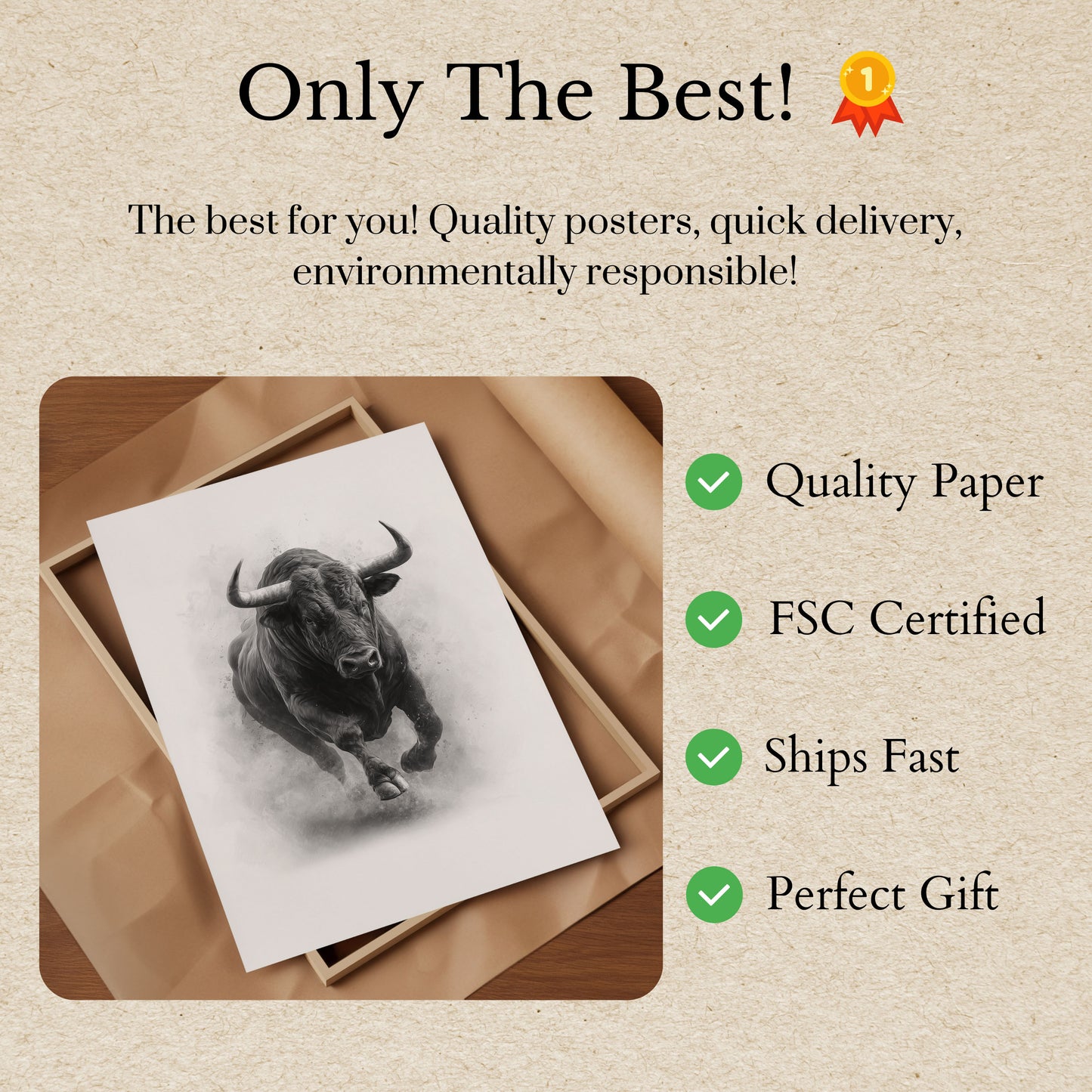 Charging Bull Black and White Poster