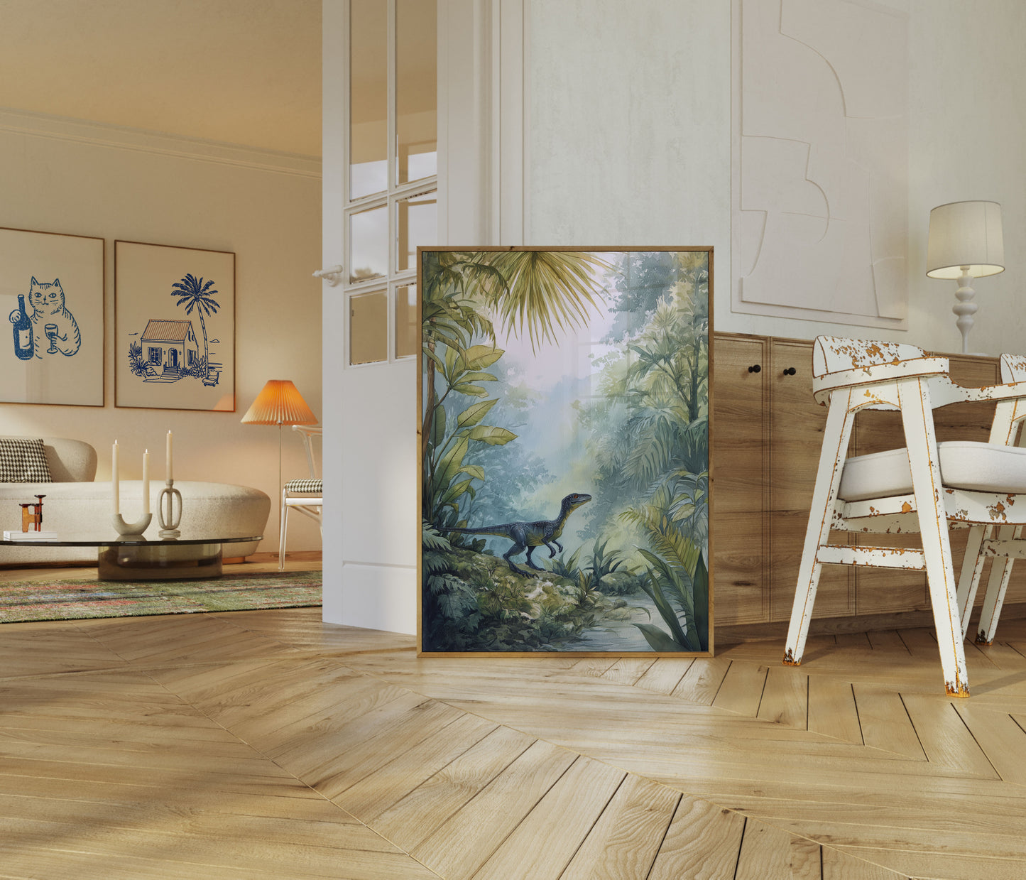 Póster de Velociraptor de la jungla prehistórico