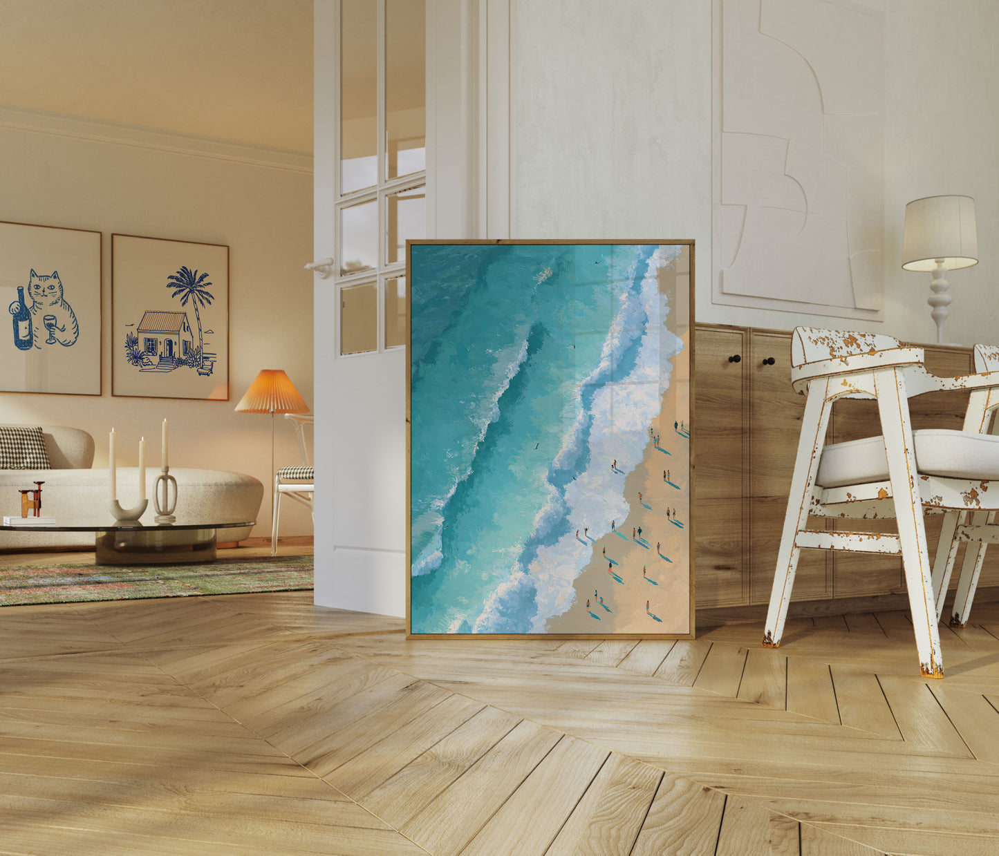 Surfers on Turquoise Waves Poster