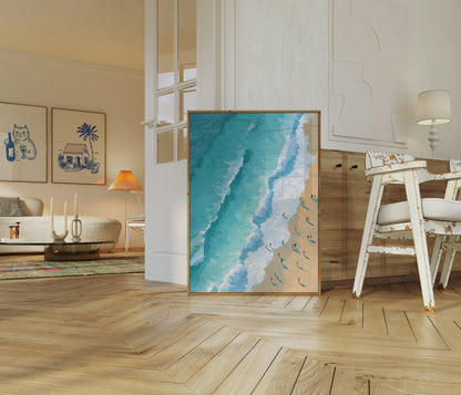 Surfers on Turquoise Waves Poster