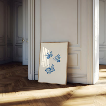 Póster del trío de mariposas azules