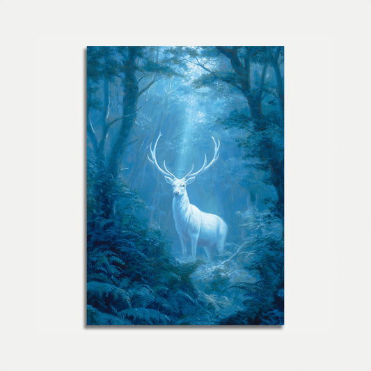 Mystical White Deer Forest Poster