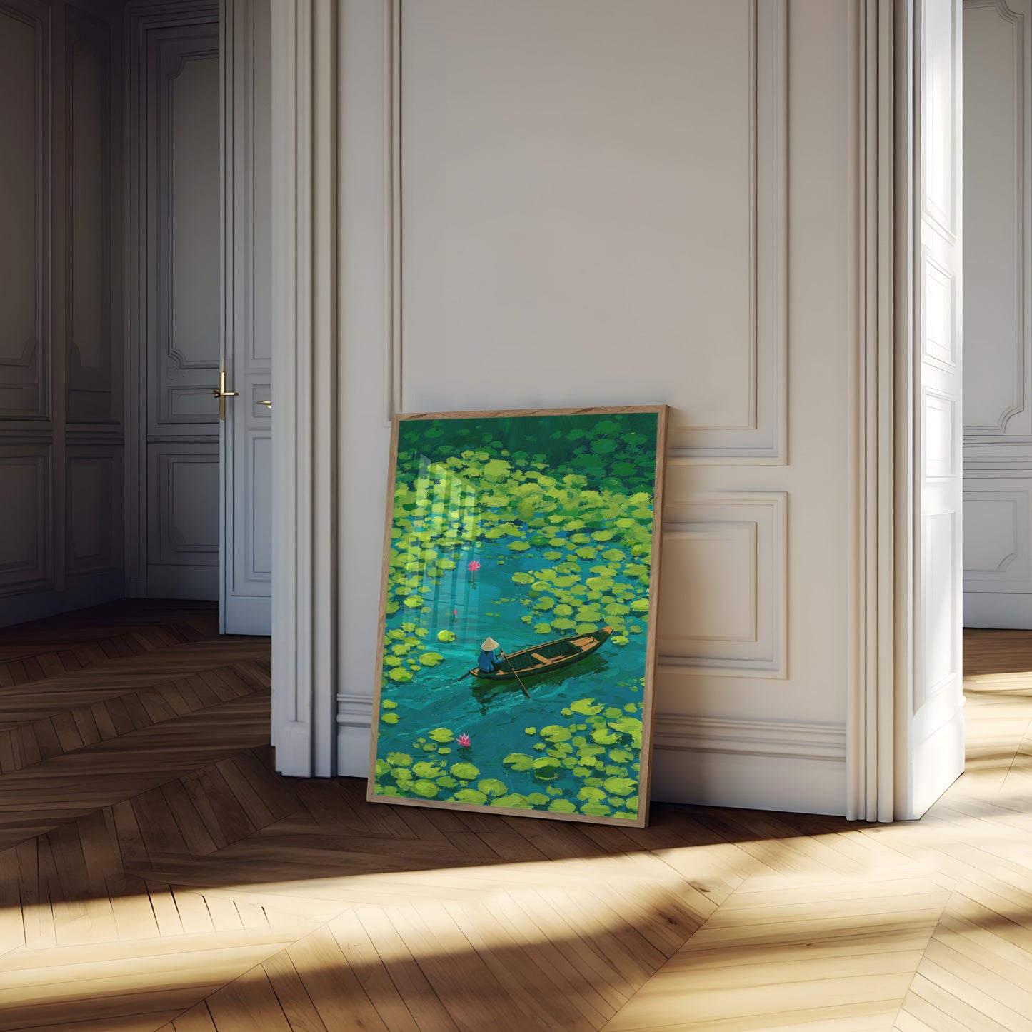 Serene Lotus Boat Journey Poster