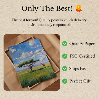 Solitary Giraffe Savanna Poster