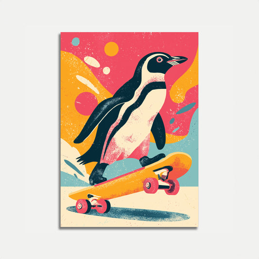 Affiche d'Aventure de Skateboard avec Pingouin