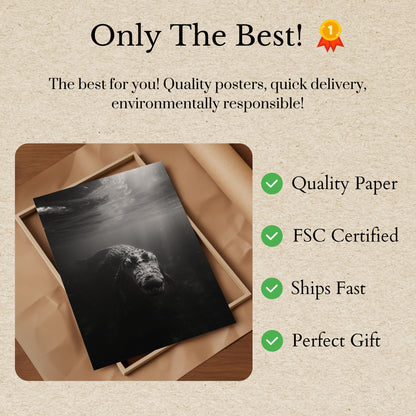 Underwater Predator Black and White Poster