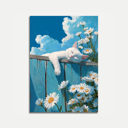Sleepy White Cat Poster