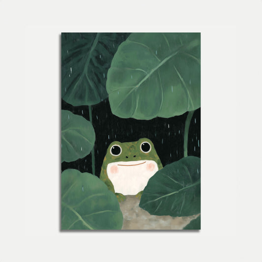 Póster de la Rana Feliz Bajo la Lluvia