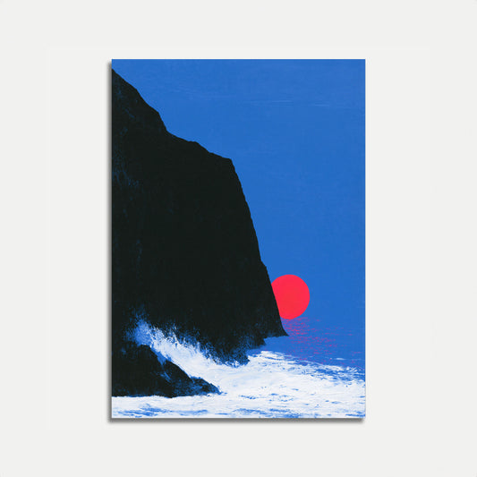 Red Sun Over Coastal Cliffs Poster