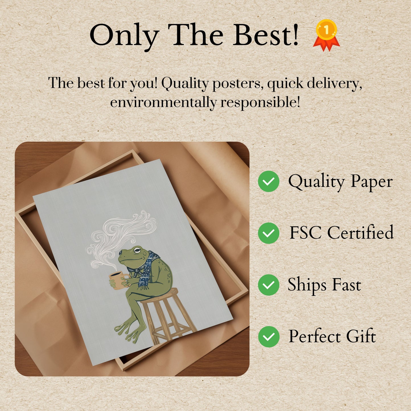 Cozy Frog with Coffee Poster