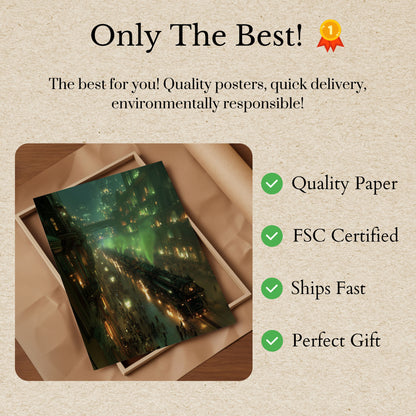 Steampunk Train Through City Poster