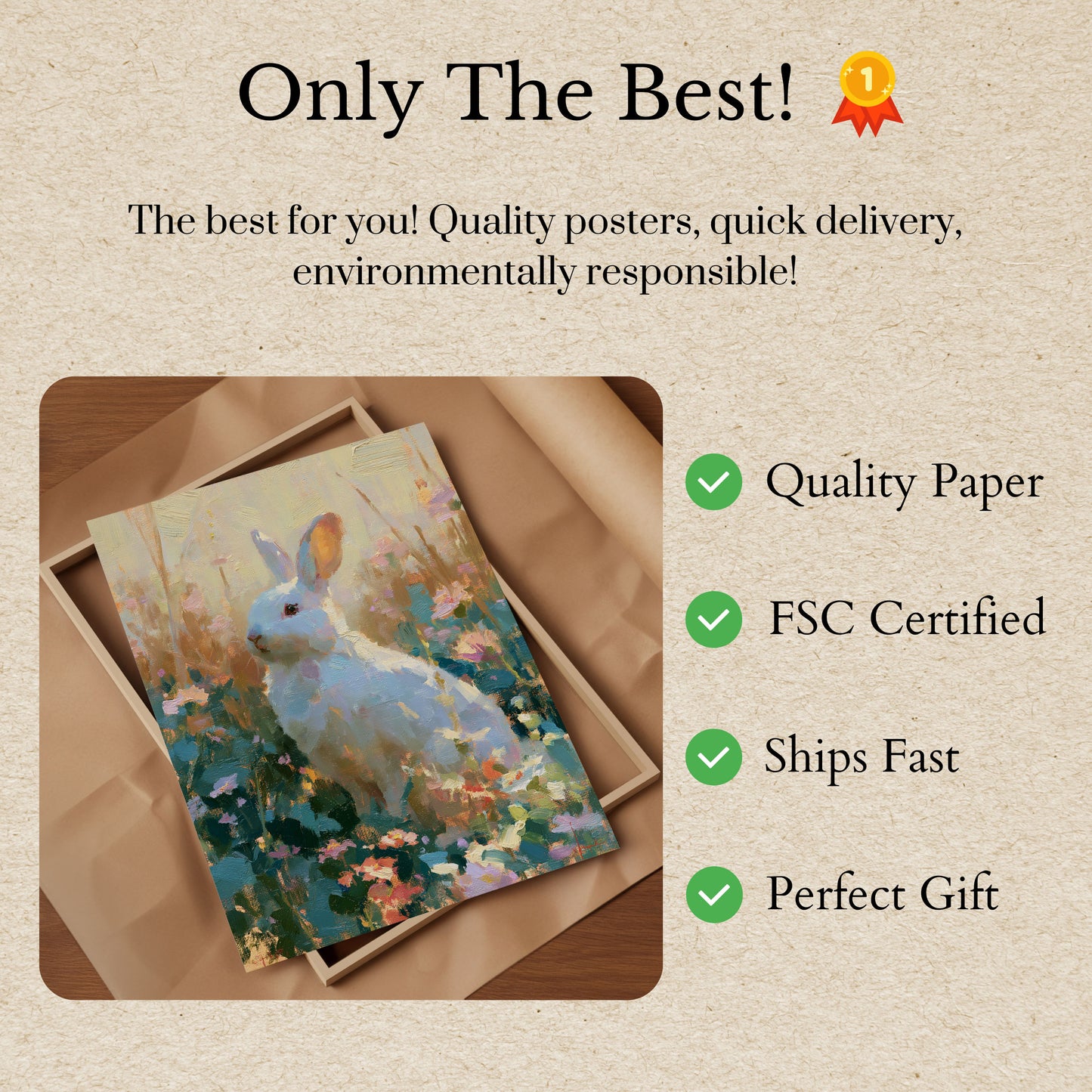 White Rabbit in Flower Garden Poster