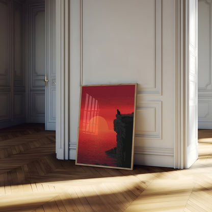 Kat ser på solnedgang plakat