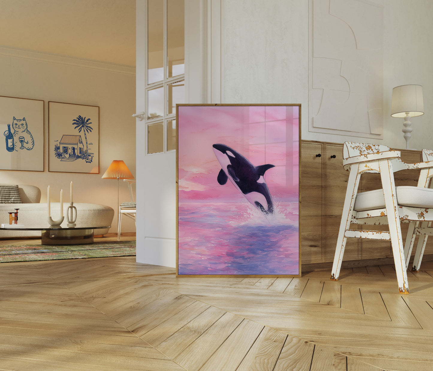 Leaping Orca Ocean Sunset Poster