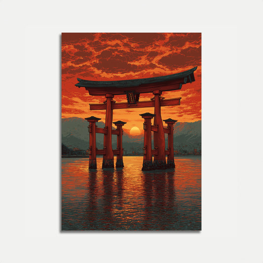 Japanese Torii Gate Sunset Poster