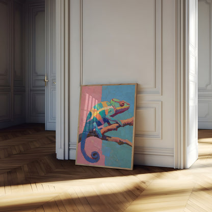 Affiche Caméléon Coloré sur une Branche