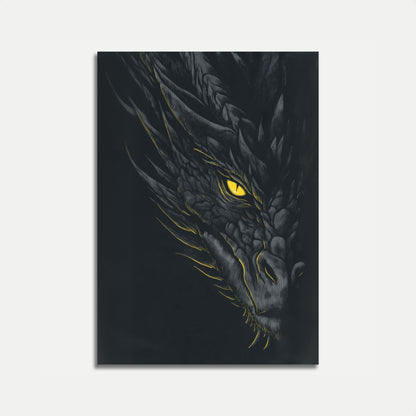 Póster del Dragón de Ojos Dorados con Escamas Oscuras