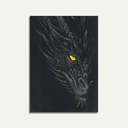 Póster del Dragón de Ojos Dorados con Escamas Oscuras