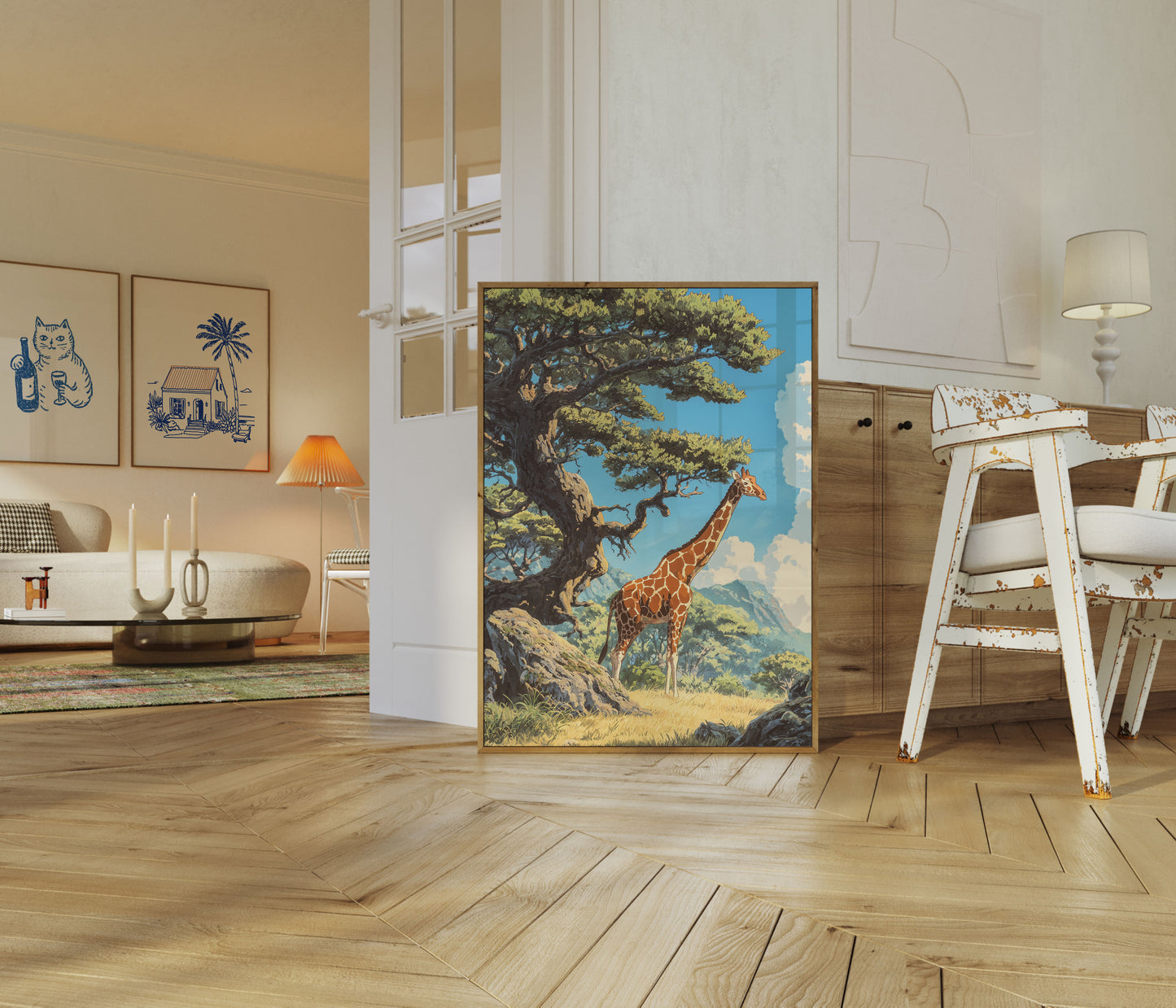 Póster de la majestuosa jirafa de la sabana