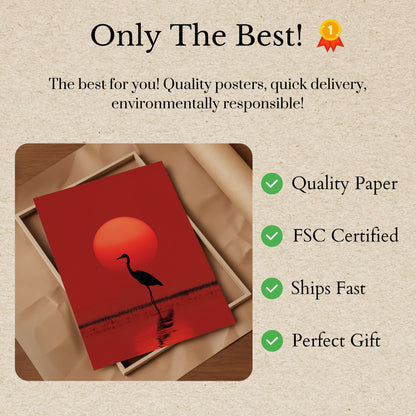 Heron Silhouette Sunset Poster