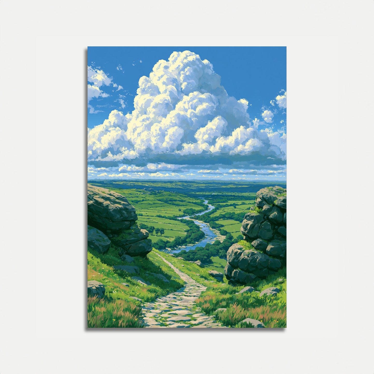 Rolling Valley River Landscape Poster