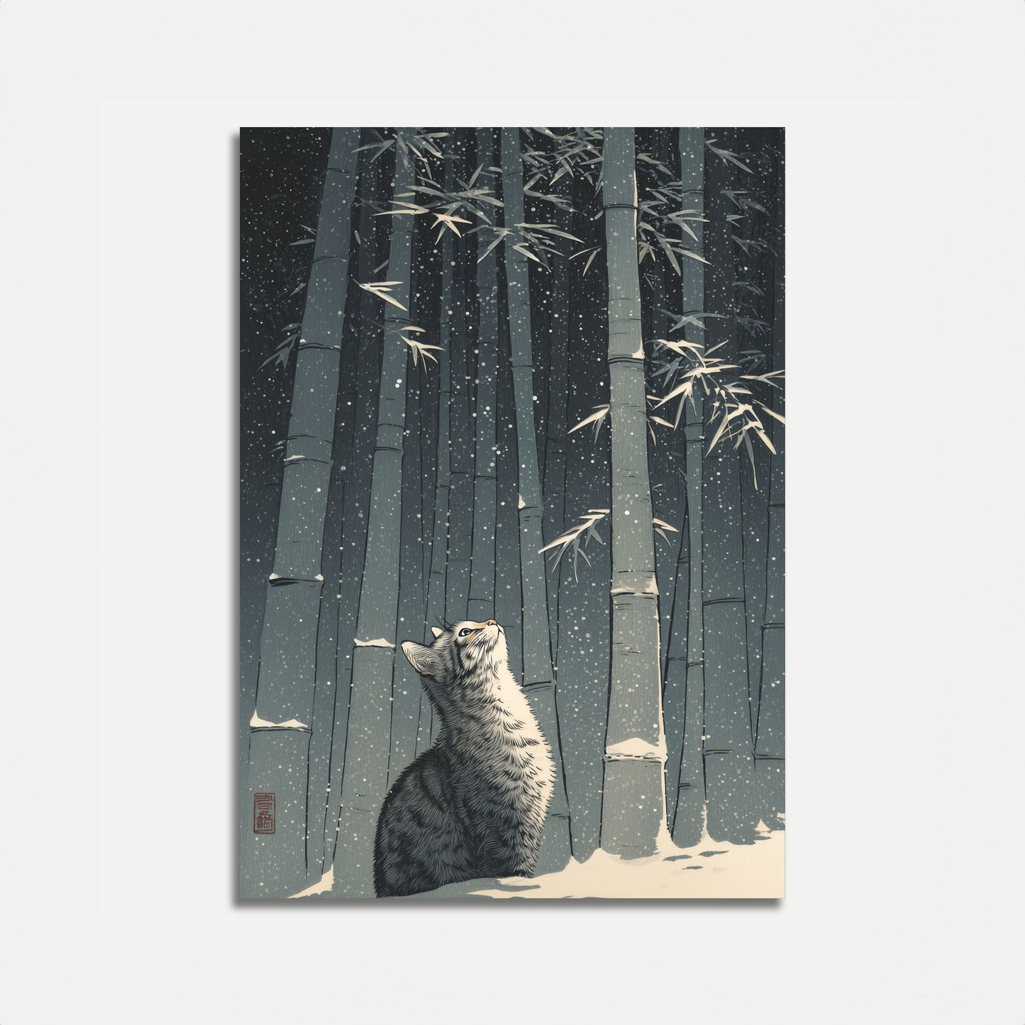 Póster de Gato en Bosque de Bambú Nevado