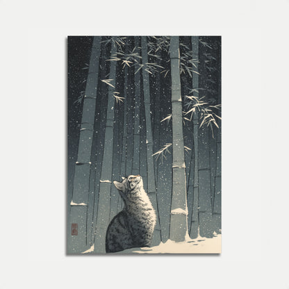 Póster de Gato en Bosque de Bambú Nevado