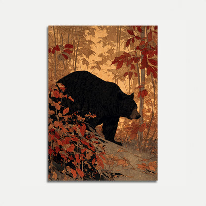 Cartel del Oso en el Bosque de Otoño