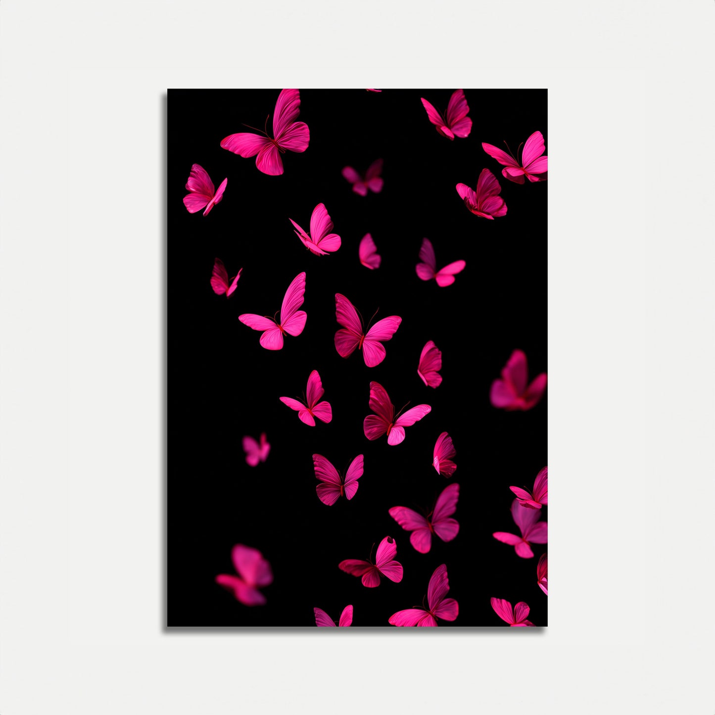 Póster de vuelo de mariposa rosa