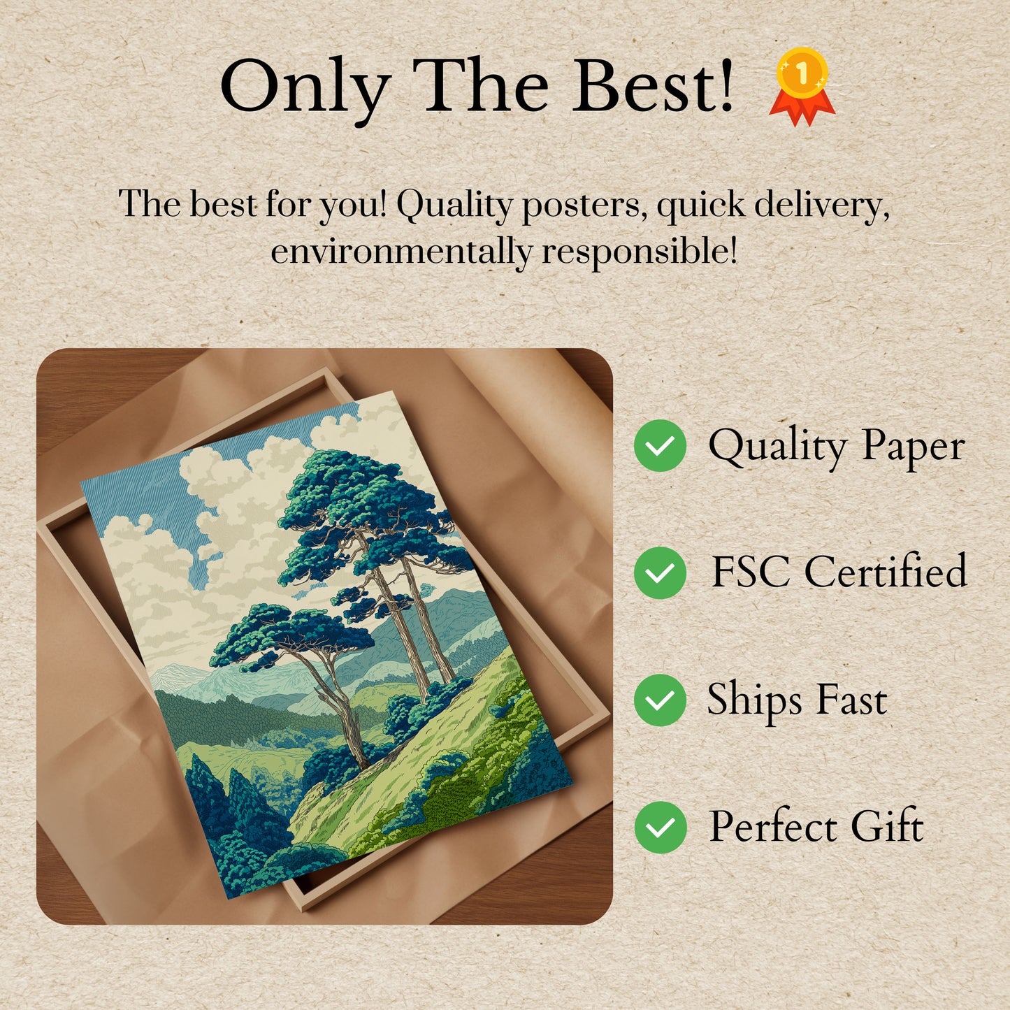 Poster Paesaggio Montano con Maestosi Alberi di Pino