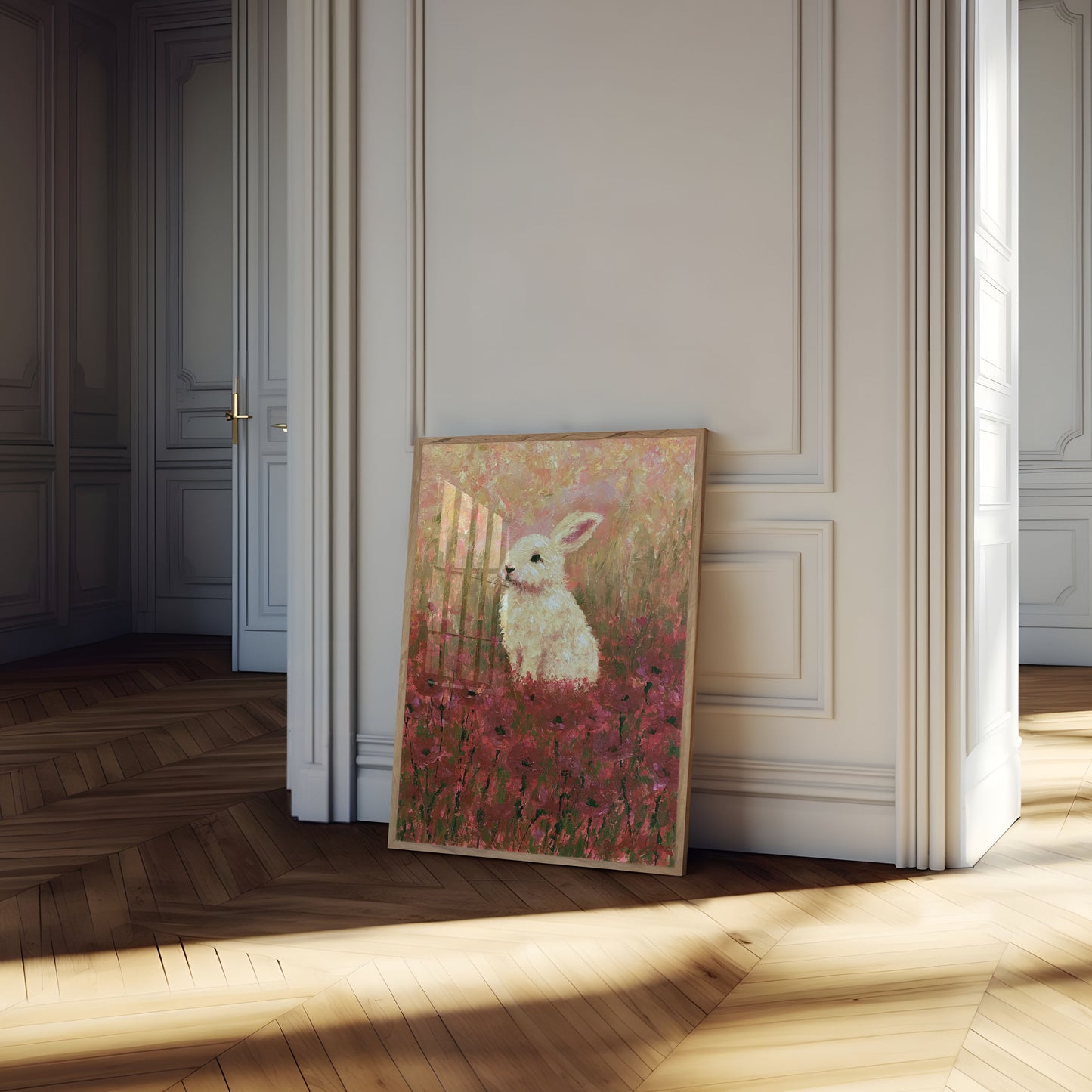 Poster : Lapin Blanc dans Champ de Fleurs Sauvages