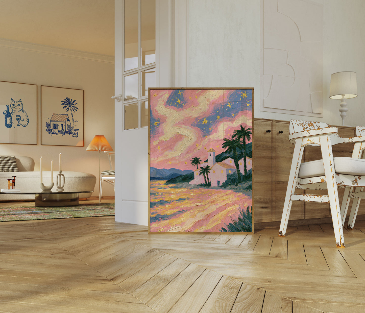 Starry Night Desert Church Poster
