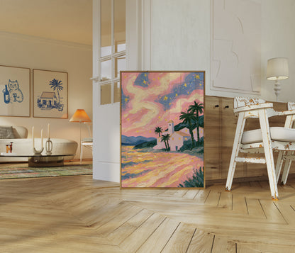 Starry Night Desert Church Poster