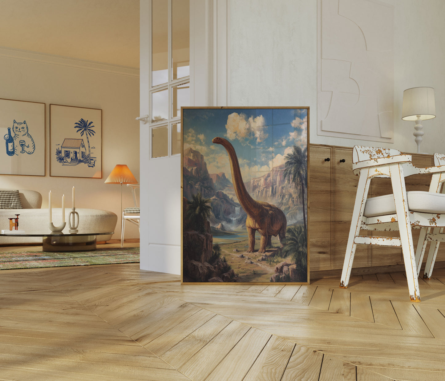 Póster de paisaje de dinosaurios antiguos