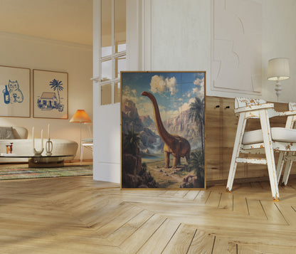 Póster de paisaje de dinosaurios antiguos