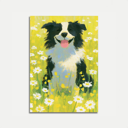 Happy Dog in Flower Field Poster
