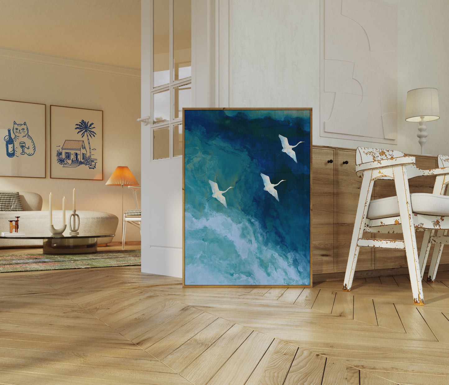 Grue Volant au-dessus de l'Océan Affiche