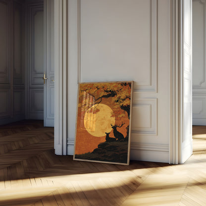 Deer Under Harvest Moon Poster
