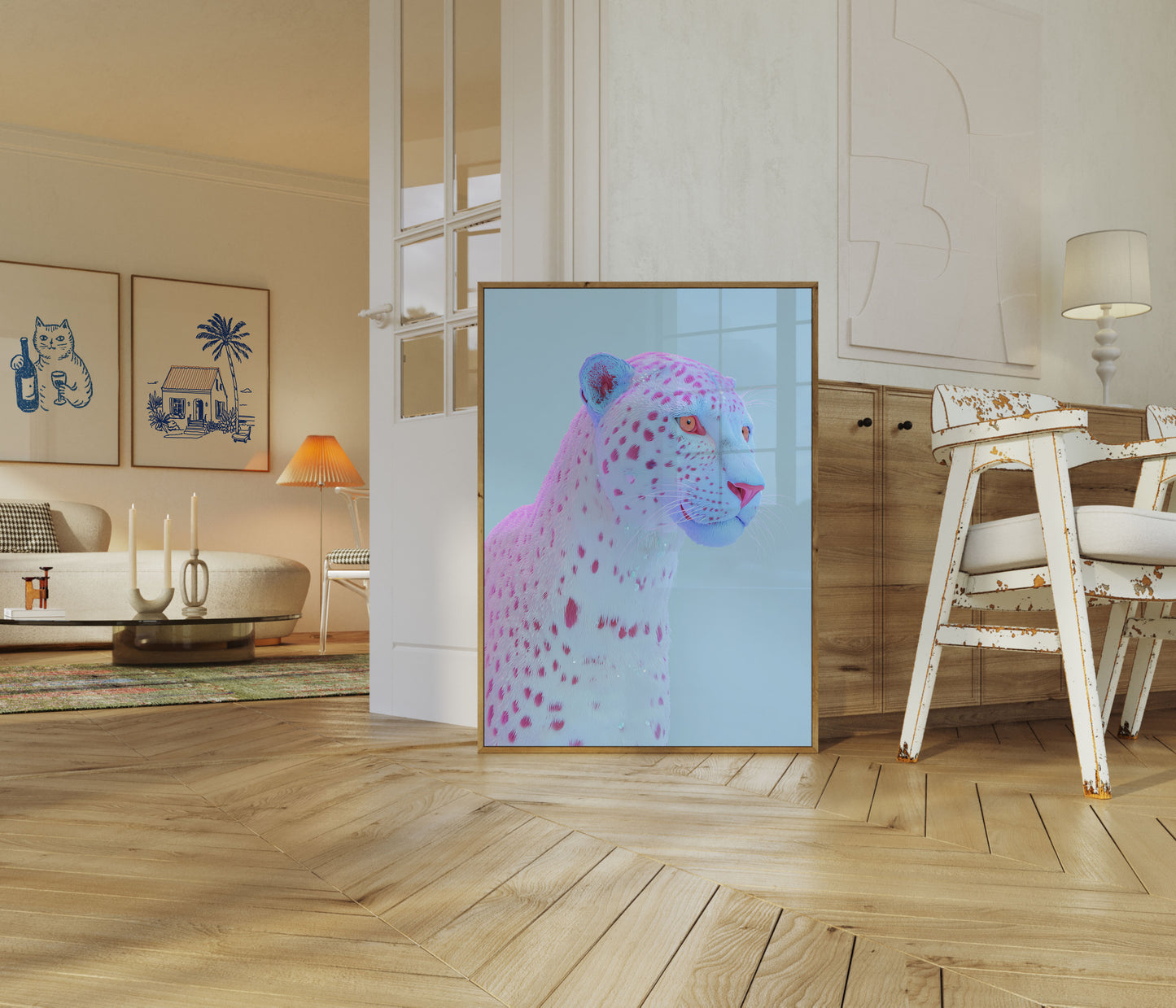 Poster Fantaisie Léopard Pastel