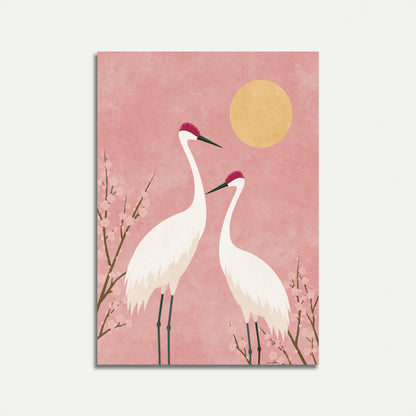 Red-Crowned Cranes at Sunset Poster