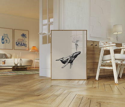 Póster de arte etéreo de ballena flotante