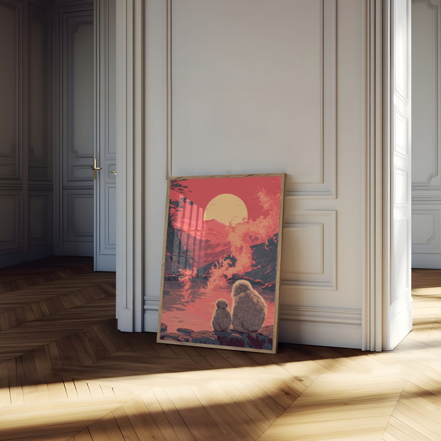 Monkeys Watching Sunset Poster