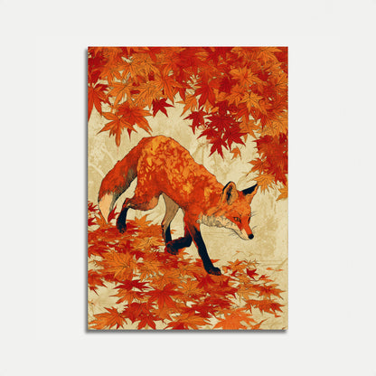 Póster de Zorro en Hojas de Otoño