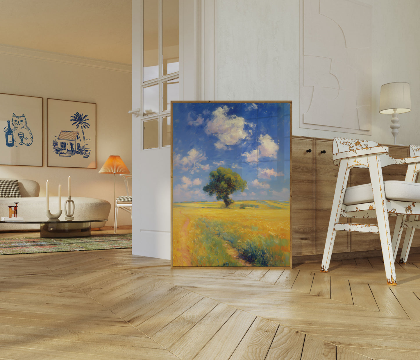 Solitary Tree in Golden Fields Poster