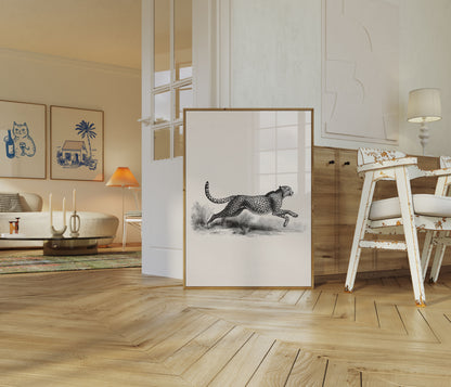 Póster de vida silvestre del guepardo corriendo