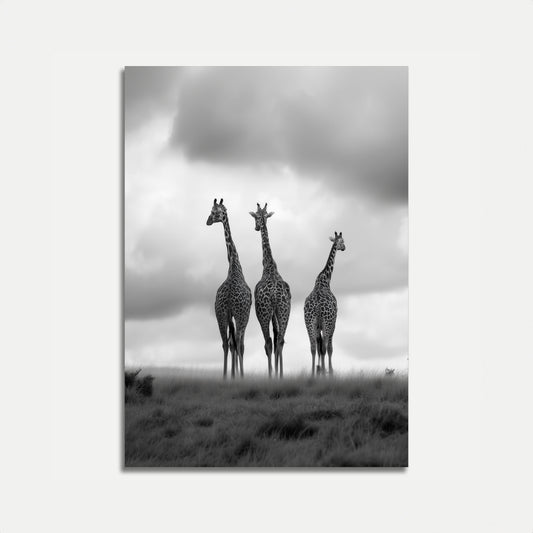 Three Giraffes Black and White Poster
