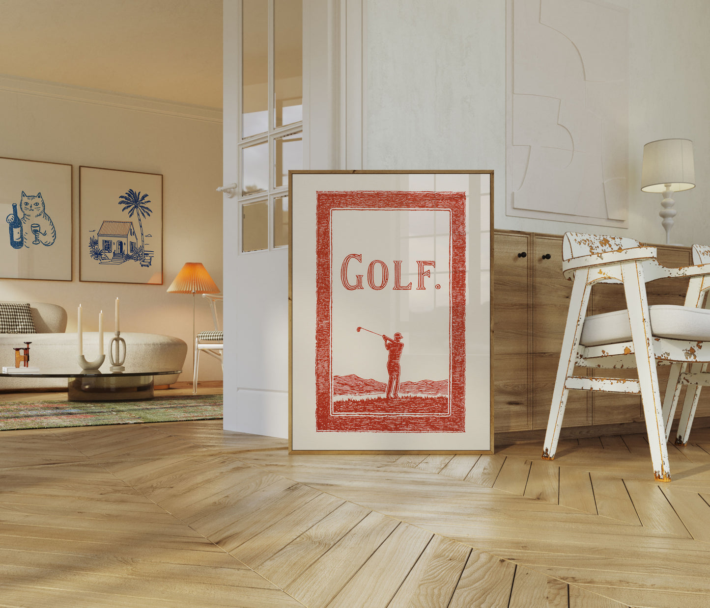 Affiche vintage de swing de golfeur