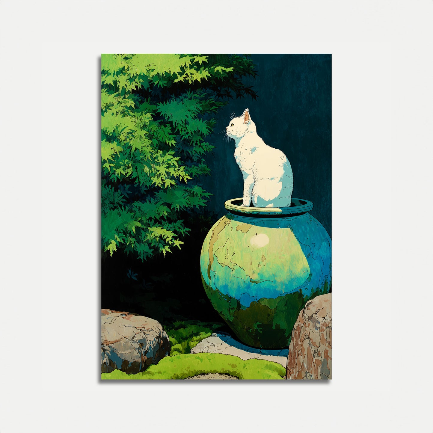 White Cat on Earthen Pot Poster